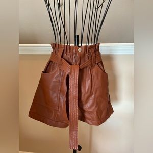 Brown Faux Leather Mid Thigh Brown Shorts